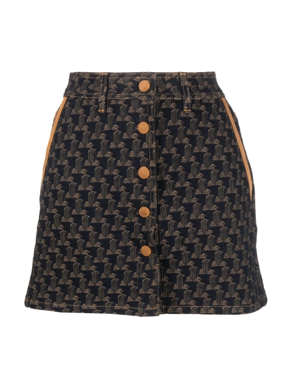 Lanvin Button-Front Mini Skirt in Blac and Tan